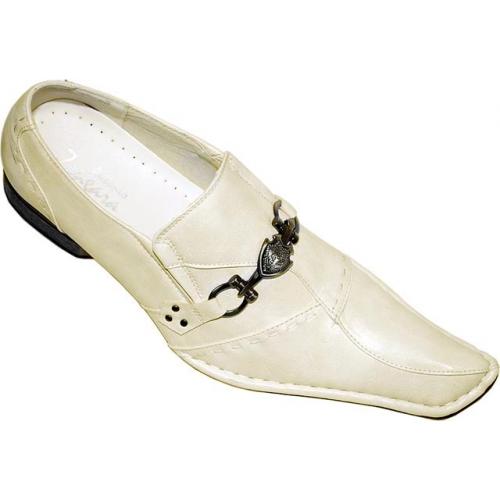 Antonio Zengara Off  White With Metal Bracelet Diagonal Toe Leather Shoes A401259